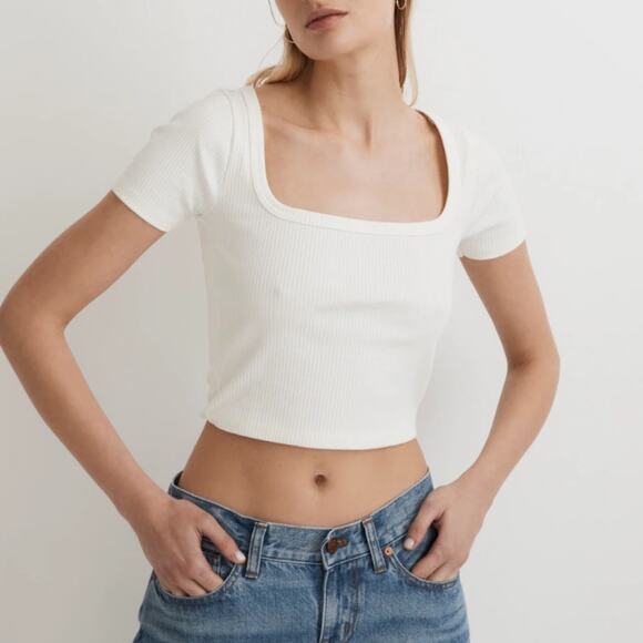 Madewell Ivory Square-Neck Crop Tee in Sleekhold XS - Picture 1 of 4